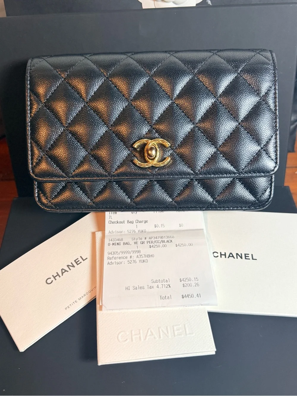CHANEL Black Quilted Wallet with Gold CC Turn-Lock